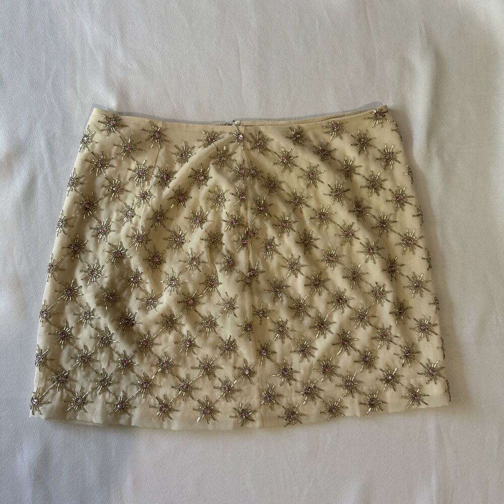 New Women’s Club Monaco Meri Beaded Jupe Handcrafted Mini Skirt Ivory/Beige Sz 0